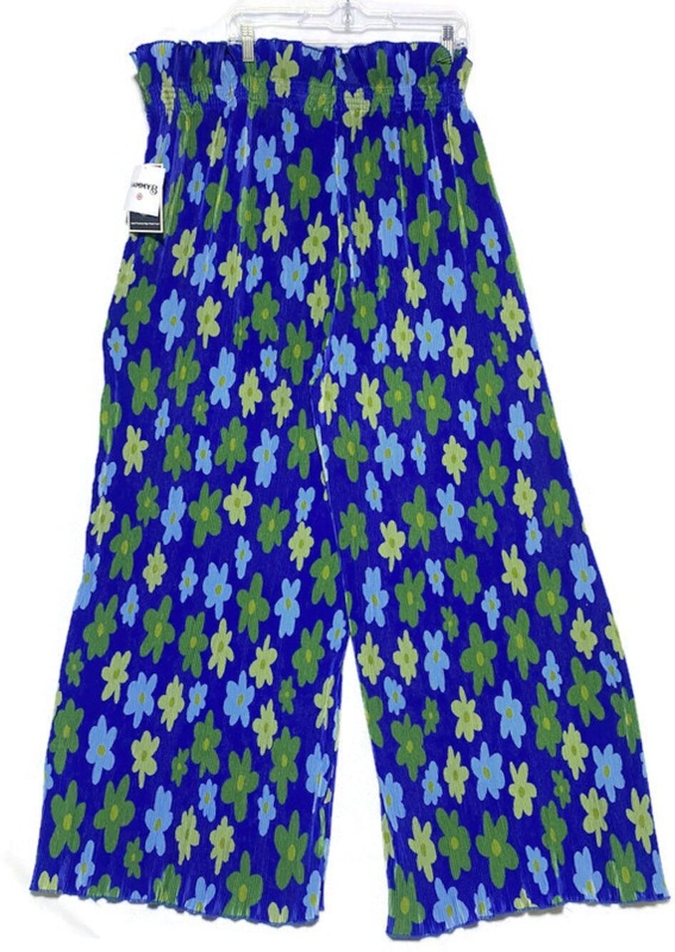 Black History Month Pleated Pants Size 3XL Blue Flowers Samantha Black NWT